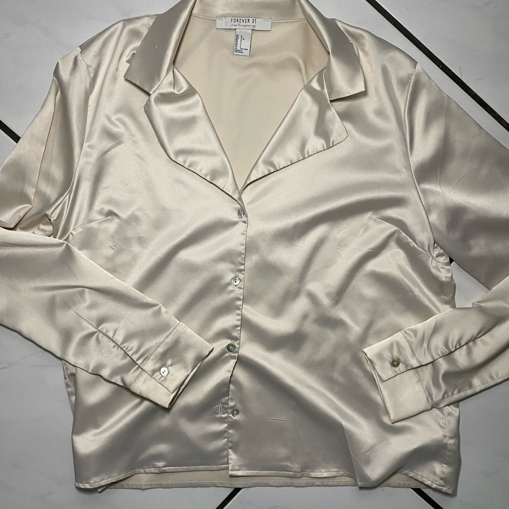 Forever 21 white satin blouse